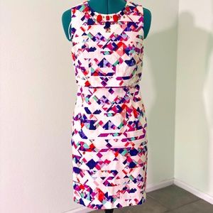 Vince Camuto Geographic Print Stone Neckline Dress